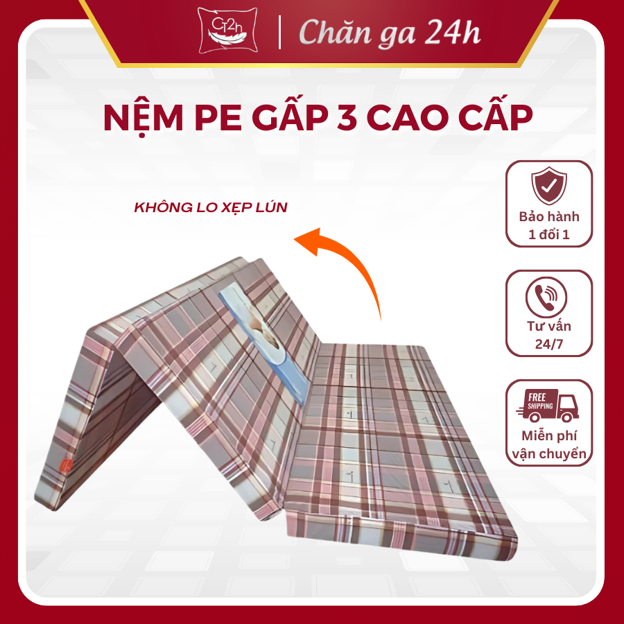 Nệm PE gấp 3, Đệm Xốp Siêu Nhẹ Đủ Kích Thước 80cm/1m/1m2/1m6/1m8 Cho Văn Phòng, Khách Sạn