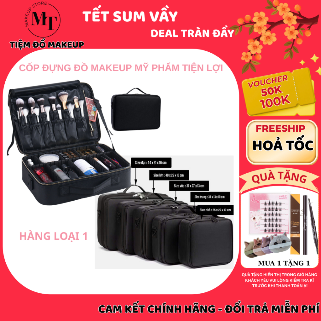 Cốp Đựng đồ Trang Điểm Vải Dạng Vali Xách Tay Chuyên có gương LED | MT MAKEUP STORE