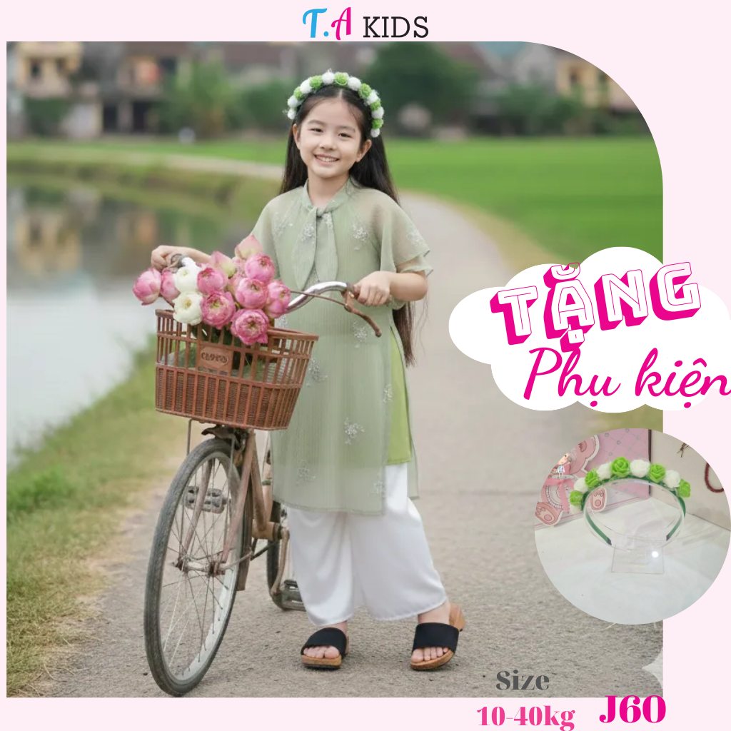 Áo dài xanh nơ cổ 10-40kg T.A Kids J60