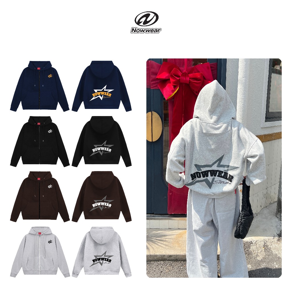 [BST TẾT] Áo khoác Hoodie Zip form boxy Nỉ ép hàn In Phồng Nowwear Ver 3 Local Brand Unisex