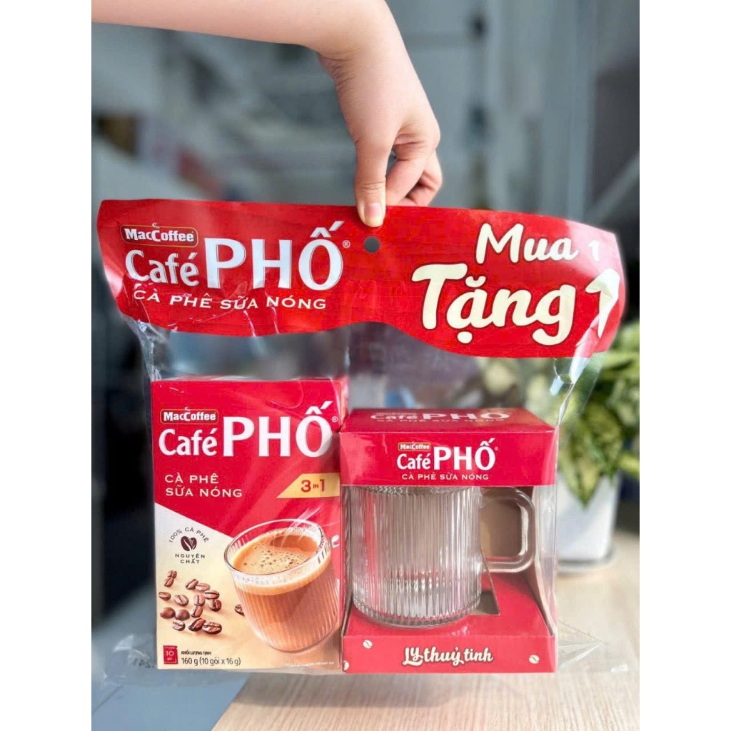 COMBO 3 HỘP CÀ PHÊ PHỐ SỮA NÓNG TẶNG 3 LY THUỶ TINH CÀ PHÊ PHỐ