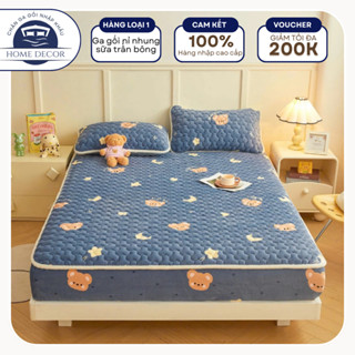  Ga giường và vỏ gối nỉ nhung sữa trần bông nhập khẩu cao cấp bộ ga gối nỉ nhung bọc đệm công nghệ mới thoáng khí 