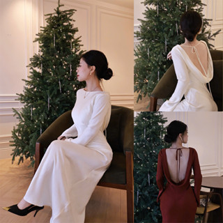  LYC FASHION -Lưu Ly Dress đầm lụa tay dài đổ lưng đi tiệc 