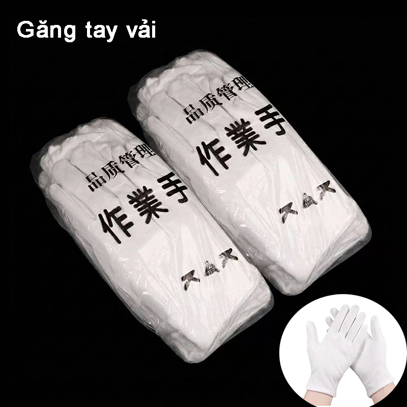 (Combo 12 đôi) Găng tay vải thun trắng Cotton dày dặn, co giãn tốt - Bao tay chống nắng, lái xe, kiểm hàng, sự kiện