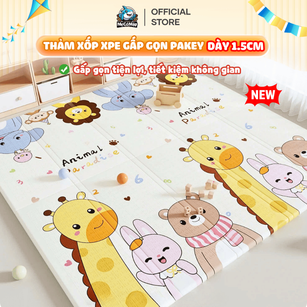 [NEW] Thảm Gấp Gọn XPE Dày 1.5cm Chính Hãng Pakey, Thảm Xốp Cho Bé Chống Trơn Trượt, Chống Thấm Nước