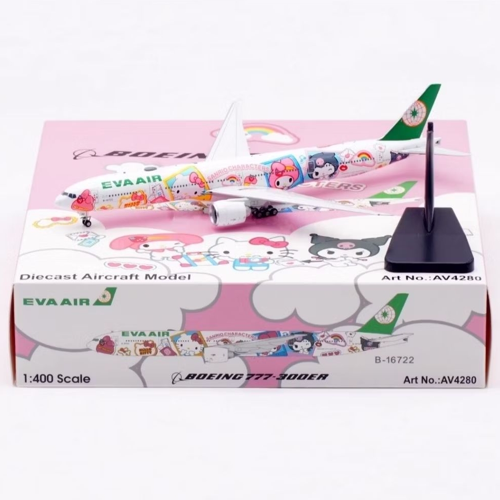 [MÔ HÌNH MÁY BAY SCALE 1:400] Mô hình máy bay B777-300er Eva Air Hello Kitty B 16722