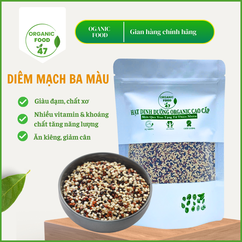 Hạt diêm mạch mix 3 màu, hạt Quinoa 3 màu Organicfood47 nấu cơm, nấu cháo, nấu đồ ăn dặm cho bé cao cấp chất lượng
