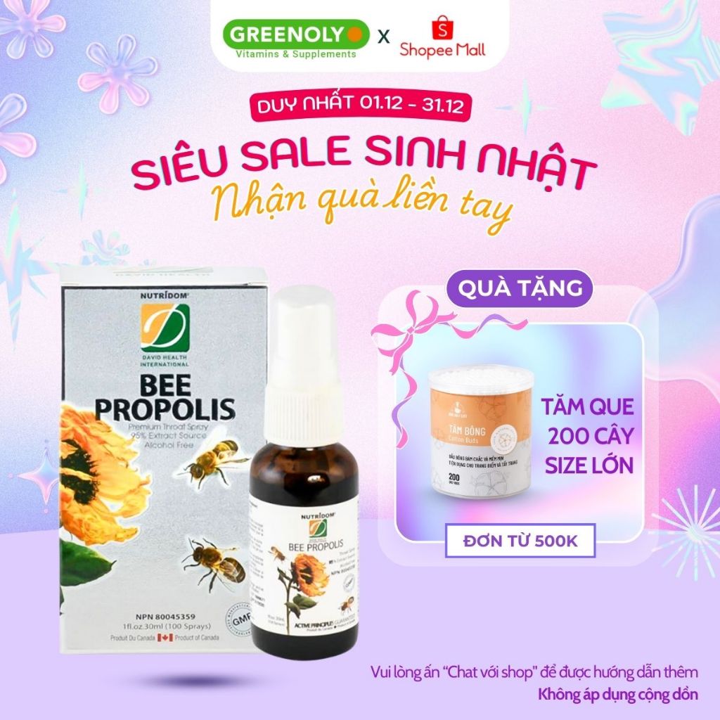 Xịt Họng Keo Ong Bee Propolis David Health Lọ 30ml