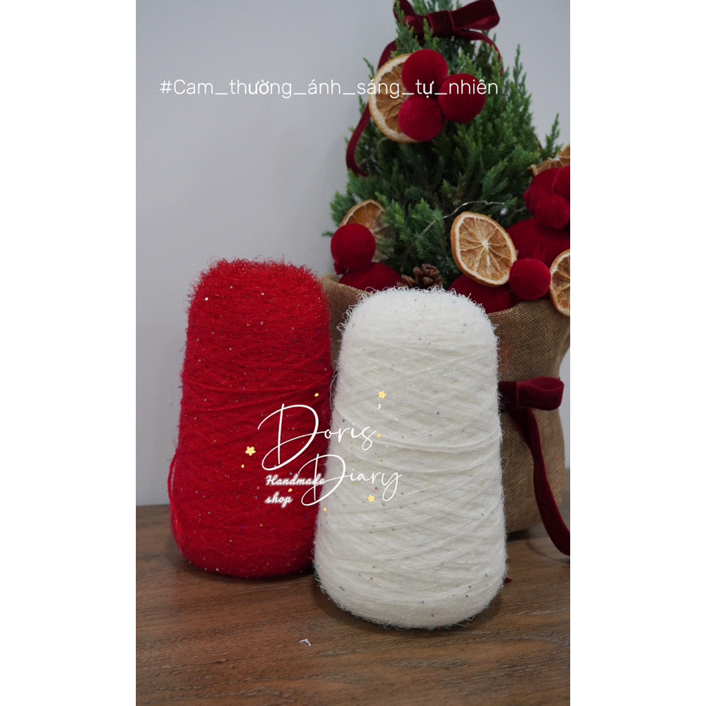 [100gr/ 500gr] Len lông thỏ kim sa có nhũ, len đông chập sợi