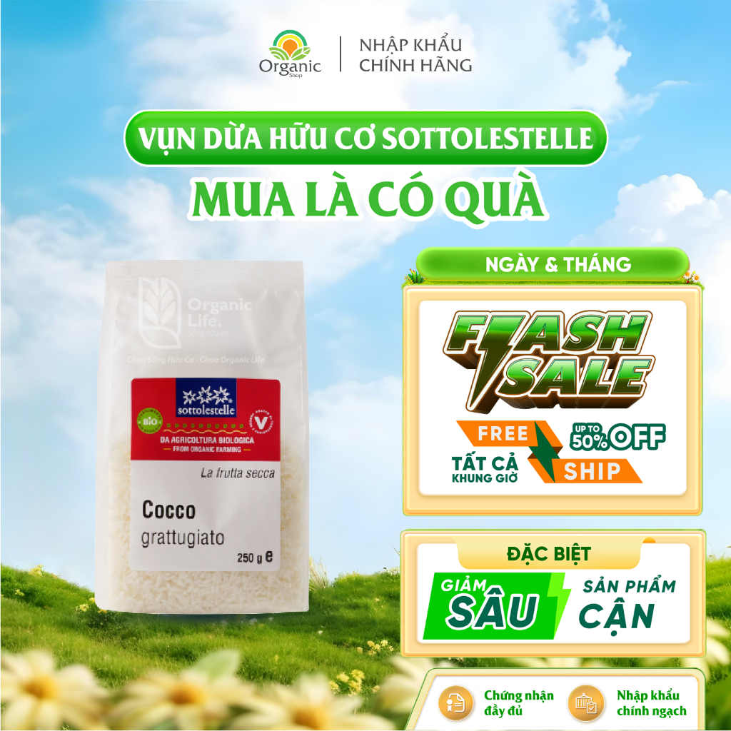 Vụn dừa hữu cơ 250g Sottolestelle