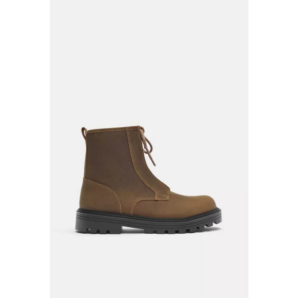 Giày boots da nam buộc dây PB (P U L L & B E A R) màu brown
