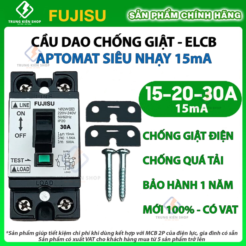 Aptomat chống giật siêu nhạy 15mA FUJISU - CB chống giật, cb chống dòng dò hàng mới 15A - 20A - 30A 
