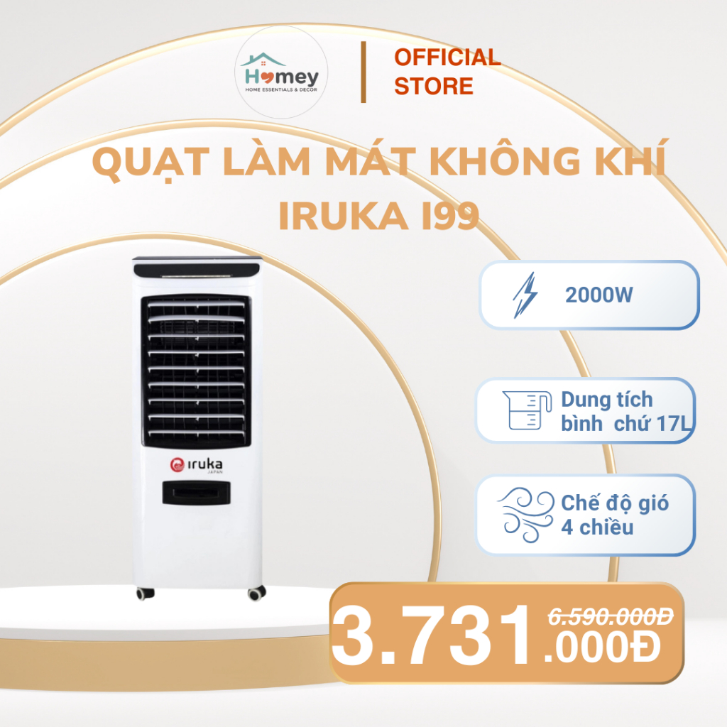 Quạt làm mát không khí Iruka I99 17L – Quạt hơi nước làm mát nhanh, có điều khiển từ xa