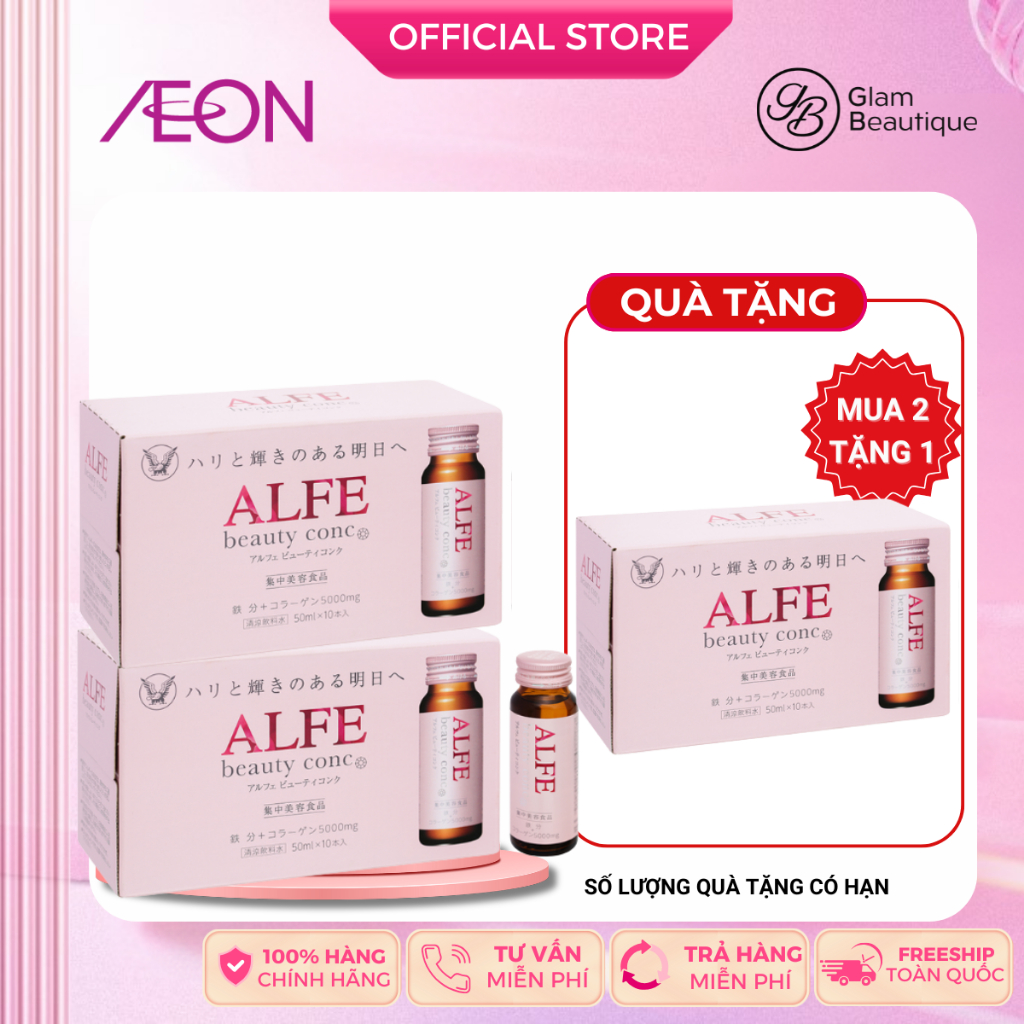 [MUA 2 TẶNG 1] Nước uống Collagen Alfe Nhật Beauty Conc/ White Program/ Deep Essence cao cấp 10 chai/hộp Glam Beautique