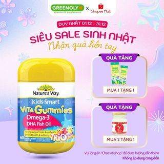  Kẹo Dẻo Chiết Xuất Dầu Cá Nature's Way Bổ Sung Omega 3 & DHA Cho Bé 60 Viên 