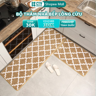 Thảm Lông , Bộ 2 Thảm Bếp Lông Cừu CTV Bedding,Thảm Chùi Chân Trải Sàn Phòng Khách Phòng Tắm 3D Chống Trượt Cao Cấp