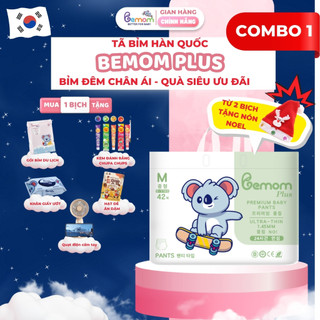   Kèm Quà  Tã Bỉm Hàn Quốc Dán Và Quần Bemom PLUS Chuyên Bỉm Đêm Chống Trào 12h NB-4XL Từ 3-30kg 