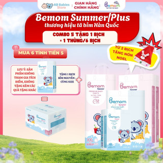   THÙNG 6 BỊCH  COMBO 5 TẶNG 1 Tã Bỉm Hàn DÁN QUẦN Bemom SUMMER PLUS Siêu Mỏng Mềm Thấm Hút Size NB-4XL 3-30kg 