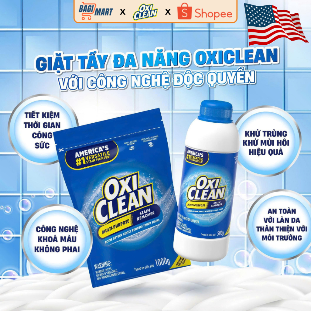 Bột Tẩy Quần Áo Oxiclean Tẩy Trắng Vết Bẩn Ố Vàng Vết Bẩn Lâu Ngày Mà Không Làm Phai Màu Quần Áo