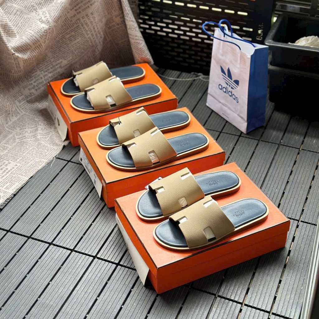 Dép HM Izmir Sandal Beige Lining Dark Blue (DHM10), Dép HM Quai Kem đế xanh