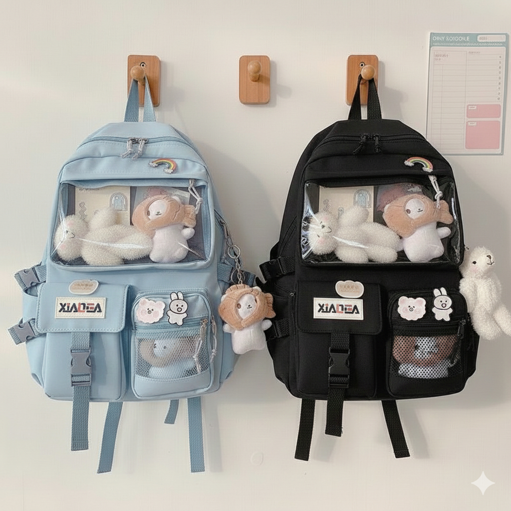 Balo Ulzzang Hàn Quốc Thời Trang Đi Học Đi Chơi Phối Lưới Chống Thấm - BL HỒNG LÂM