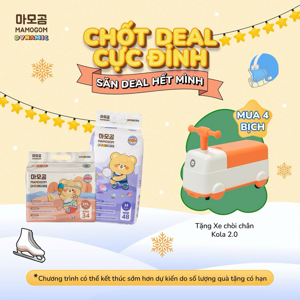 (Quà tự chọn) Combo 4 bịch bỉm Mamogom Dynamic đủ size S/M/L/XL/2XL/3XL