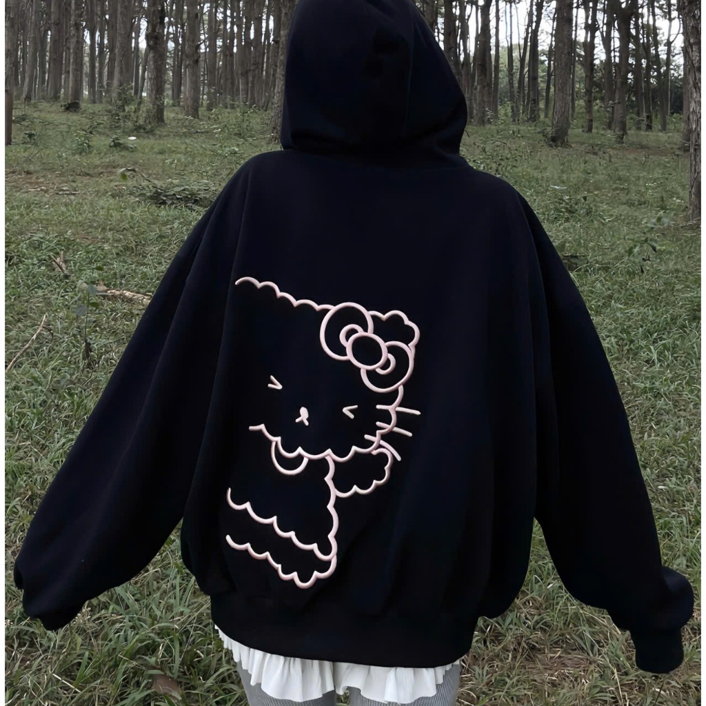 Áo Khoác Hoodie Zip Thu Đông Mon Studio THÊU NỔI 3D MÈO Vải Nỉ Ép, Form Boxy Unisex Nam Nữ Đều Mặc Được, Có Túi Trong | BigBuy360 - bigbuy360.vn