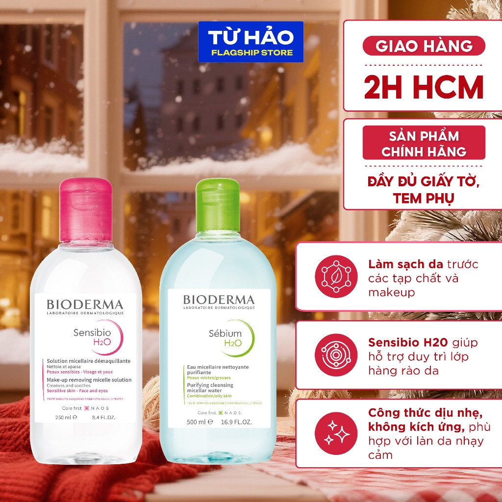Nước tẩy trang Bioderma H20 dành cho da dầu Sebium, da nhạy cảm Sensibio 100ml