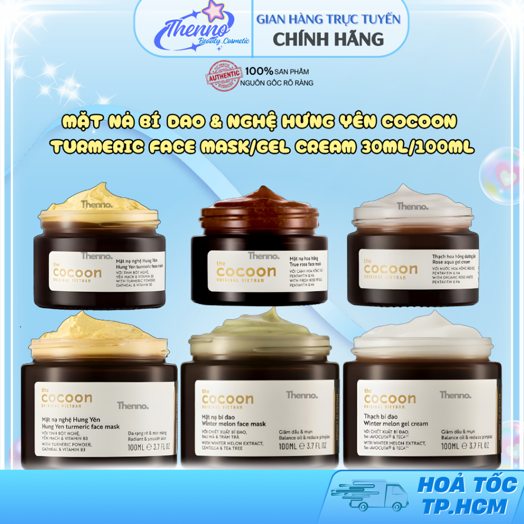 Mặt Nạ Bí Đao & Nghệ Hưng Yên Cocoon Turmeric Face Mask/Gel Cream Làm Sáng Đều Màu Da 30ml/100ml