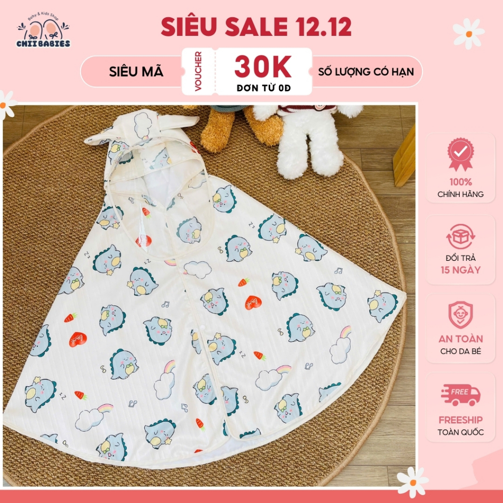Áo choàng chống nắng cho bé, chắn gió kèm tấm chắn chất liệu đũi gân CHII BABIES