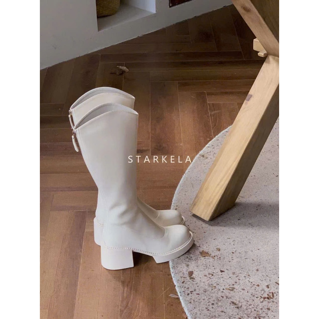 Boot Cao Gót Nữ Da Cao Cổ Mũi Vuông – Boot Da Đen Thời Trang – Boot Ống Cao