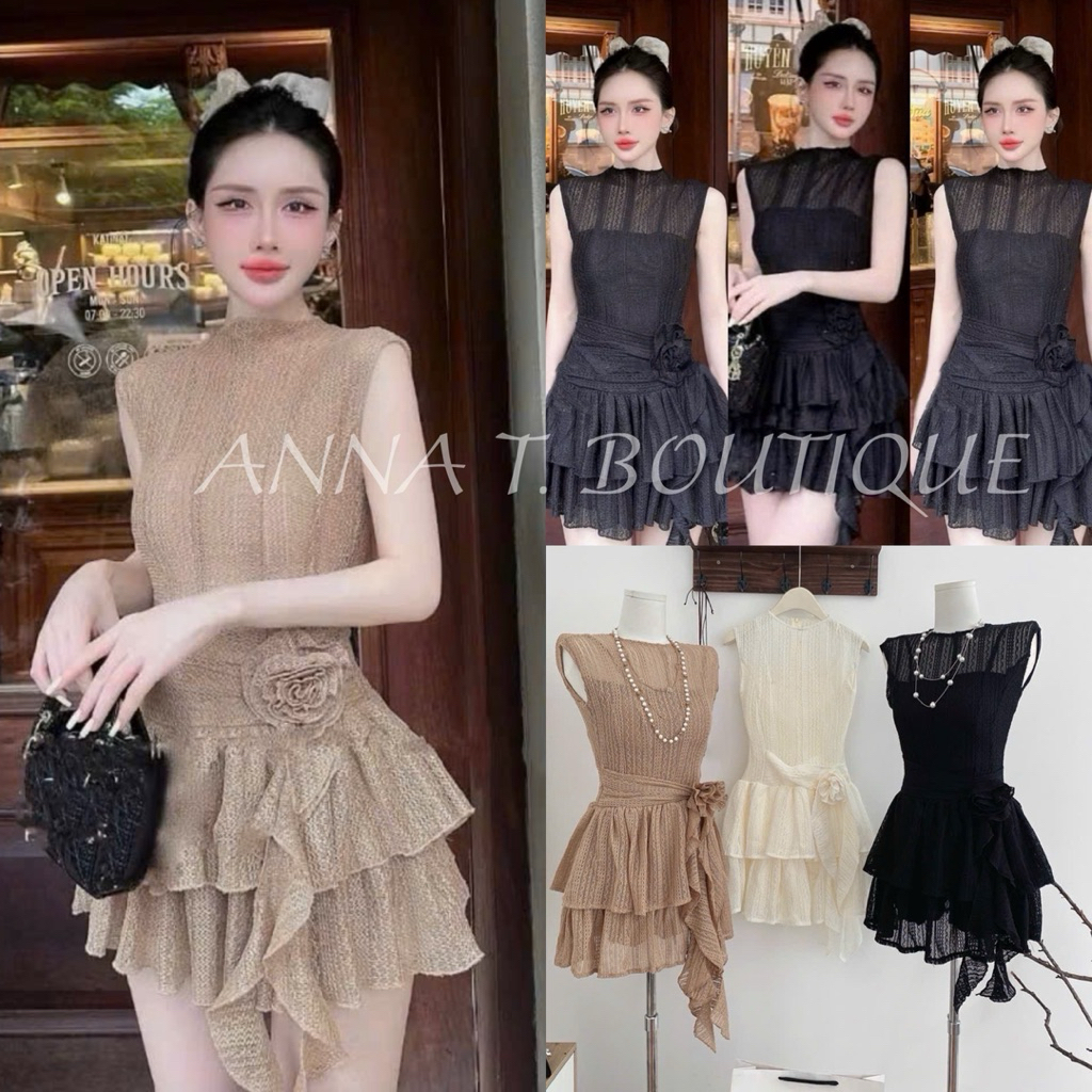 ANNA T. BOUTIQUE - Đầm ren xoè hoa eo 3 màu