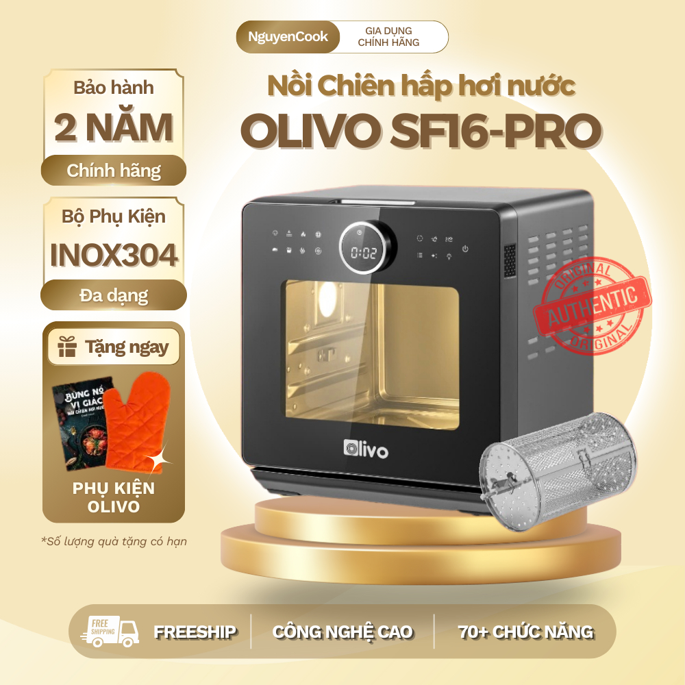 (Bản 2025) Nồi Chiên Hơi Nước Đa Năng OLIVO SF16 PRO  – 70 Chế Độ, Inox , Không Dầu - NguyenCook