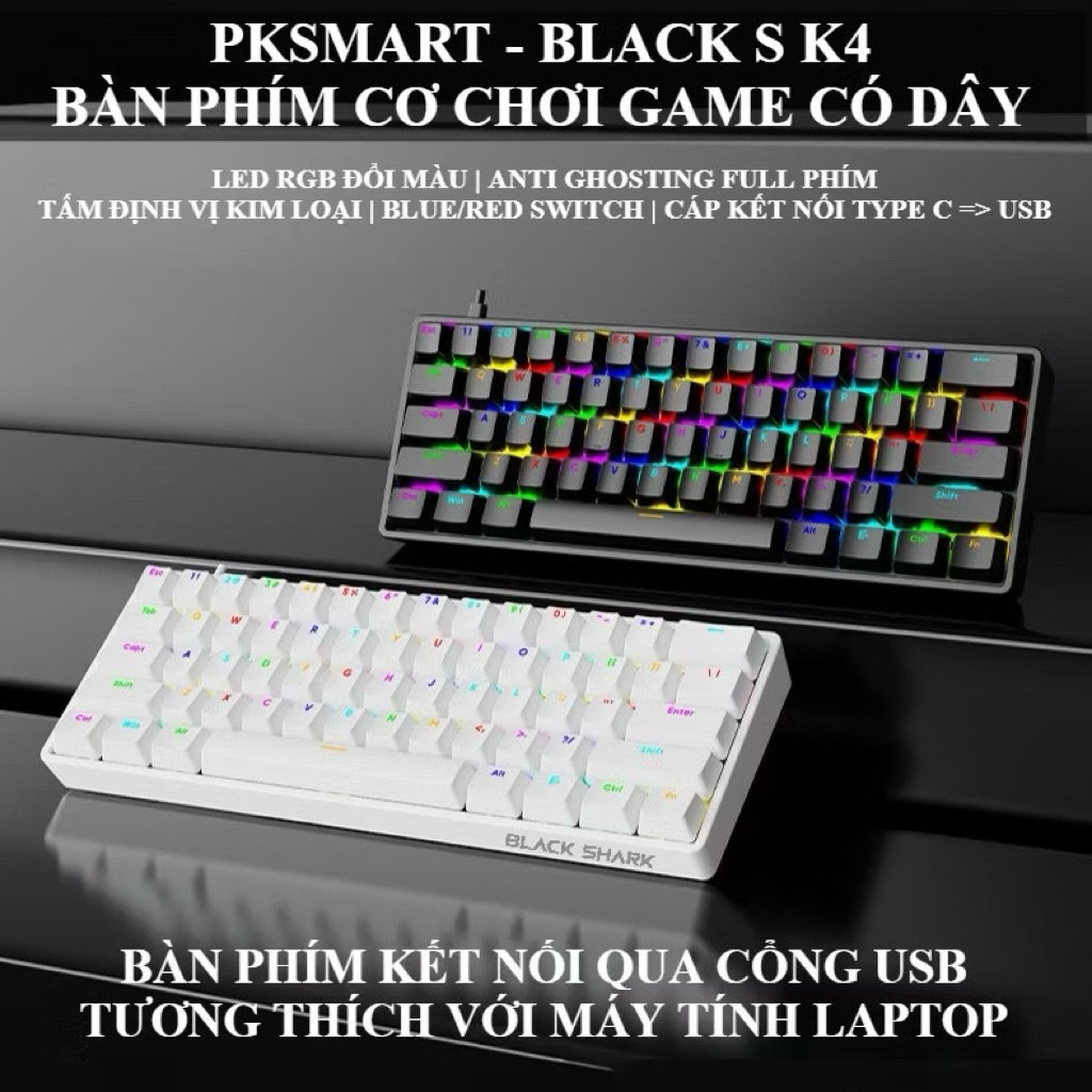 Bàn phím cơ Gaming Black Shark K4 LED RGB - Plate kim loại  -  kết nối TypeC tháo rời
