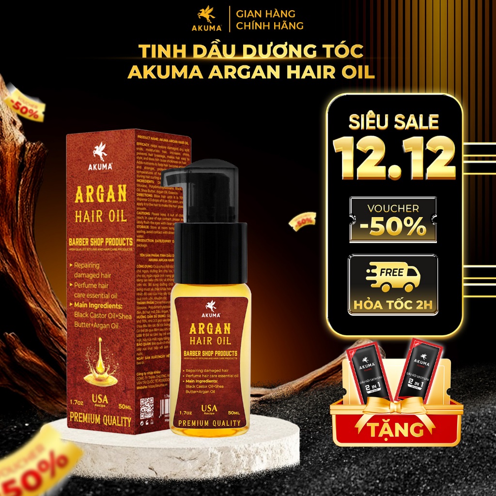Tinh Dầu Dưỡng Tóc Akuma Argan Hair Oil 50ml Chính Hãng Dưỡng Tóc Nam Dành Cho Tóc Khô Xơ Chẻ Ngọn