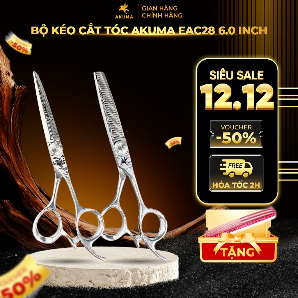 Bộ Kéo Cắt Tỉa Tóc AKUMA EAC28 6 Inch Chất Liệu Thép Nhật Cao Cấp Bảo Hành 12 Tháng