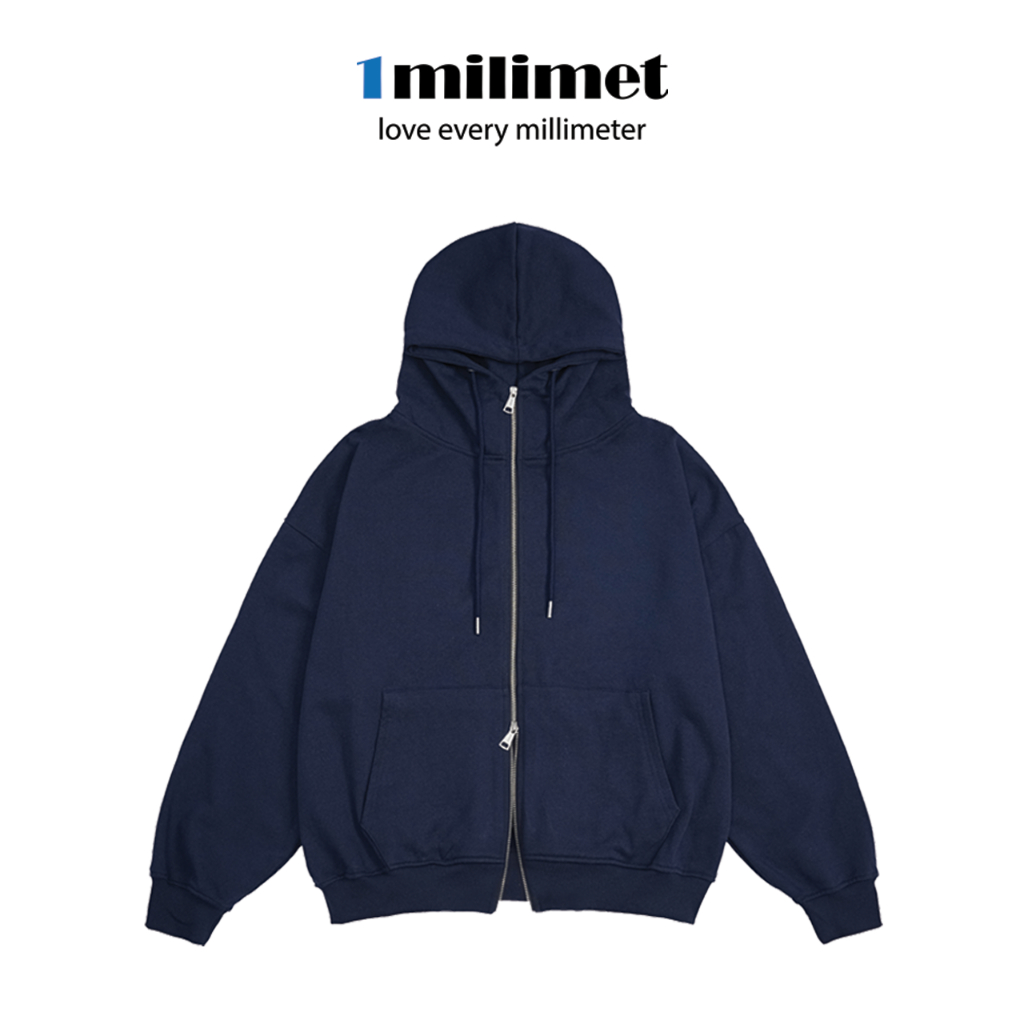 Áo Khoác Hoodie Zip CỔ CAO - 1MILIMET - Form Oversize, Vải Chân Cua 100% Cotton, 400GSM Kéo 2 Đầu Ca
