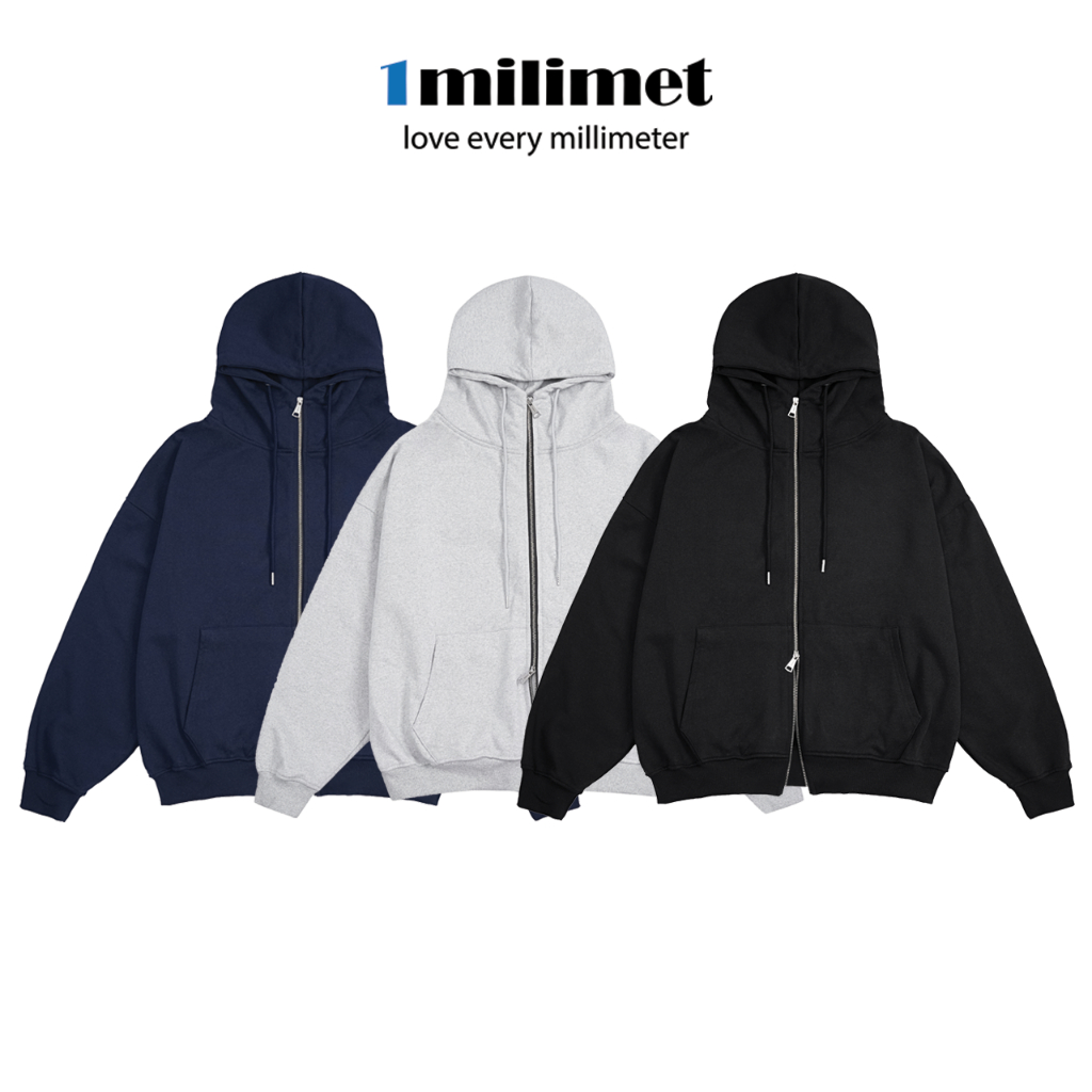 Áo Khoác Hoodie Zip CỔ CAO - 1MILIMET - Form Oversize, Vải Chân Cua 100% Cotton, 400GSM Dày, Kéo kim