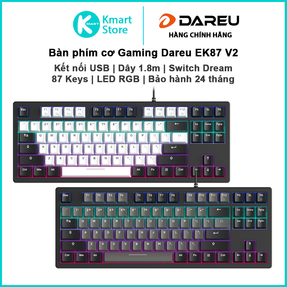 Bàn phím cơ Gaming Dareu EK87 V2 | Switch Dream | 87 Keys | Led RGB | Dây 1.8M | Bảo hành 2 năm