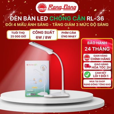 Đèn học Rạng Đông RD-RL-36 6W / 8W, đổi 3 màu ánh sáng, tăng giảm độ sáng, chống cận thị, để bàn học/ bàn làm việc