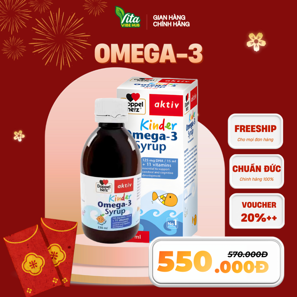 [CHÍNH HÃNG] Siro Doppelherz Aktiv Kinder Omega 3 bổ não, hỗ trợ trí nhớ, phát triển thị lực cho bé
