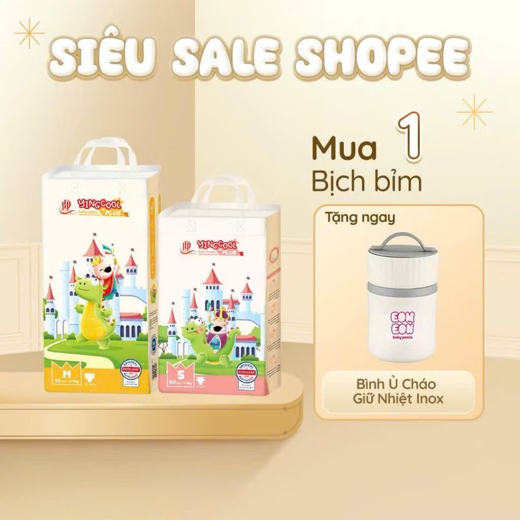 ( 1B - Tặng Bình Ủ Cháo) Bỉm Dán/Quần YINGCOOL PLUS đủ size cho bé NB66/DS60/DM54/QM52/L48/XL44/XXL4