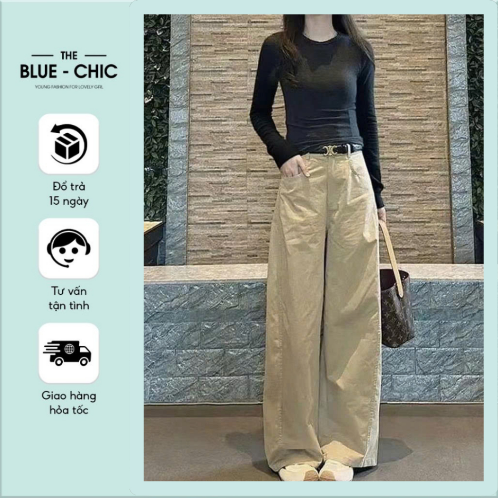 Quần Tây Nữ Michio Dáng Xuông Phong Cách Thanh Lịch, Màu Be Co Giãn Tốt Blue chic