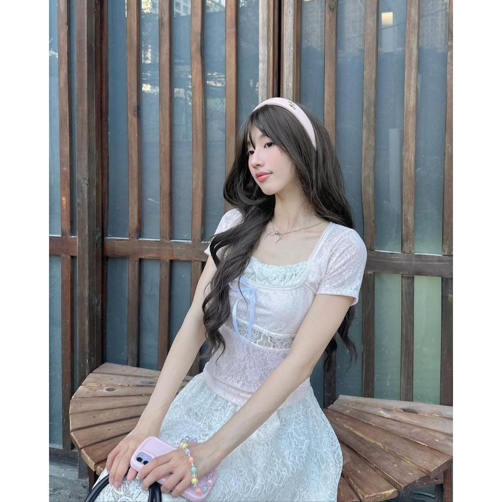 (Pass) Set váy áo theseven.december ren màu pastel hồng xinh xắn