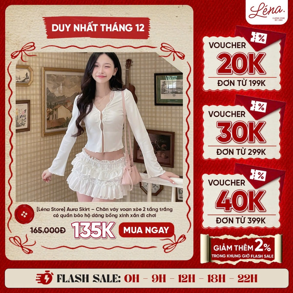 [Léna Store] Aura Skirt – Chân váy voan xòe 2 tầng trắng có quần bảo hộ dáng bồng xinh xắn đi chơi