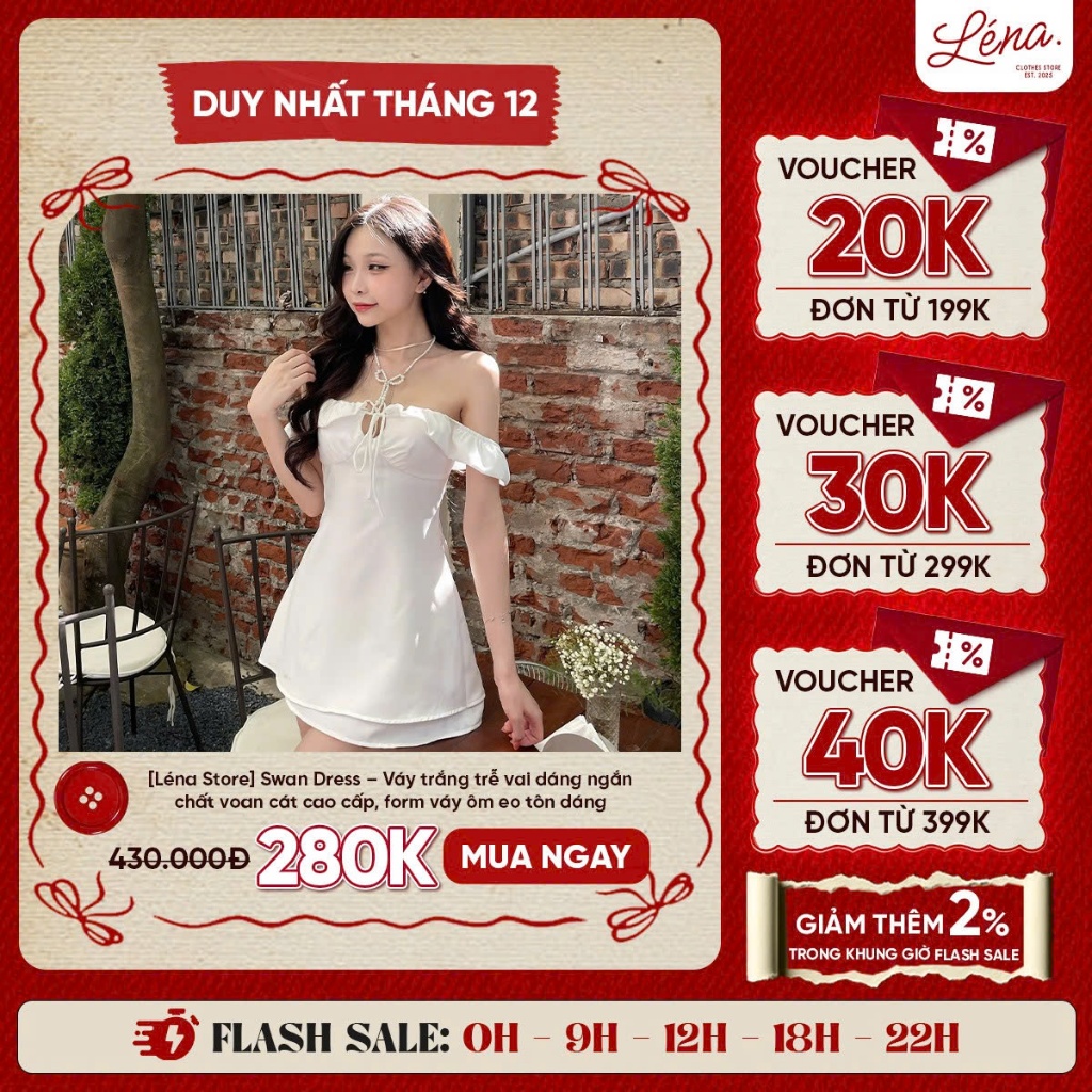 [Léna Store] Swan Dress – Váy trắng trễ vai dáng ngắn chất voan cát cao cấp, form váy ôm eo tôn dáng