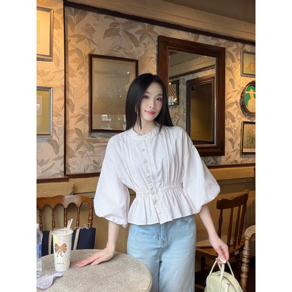 Áo kiểu hottrend nữ cổ trụ nhún eo trẻ trung LAMO - B1503 | BigBuy360 - bigbuy360.vn