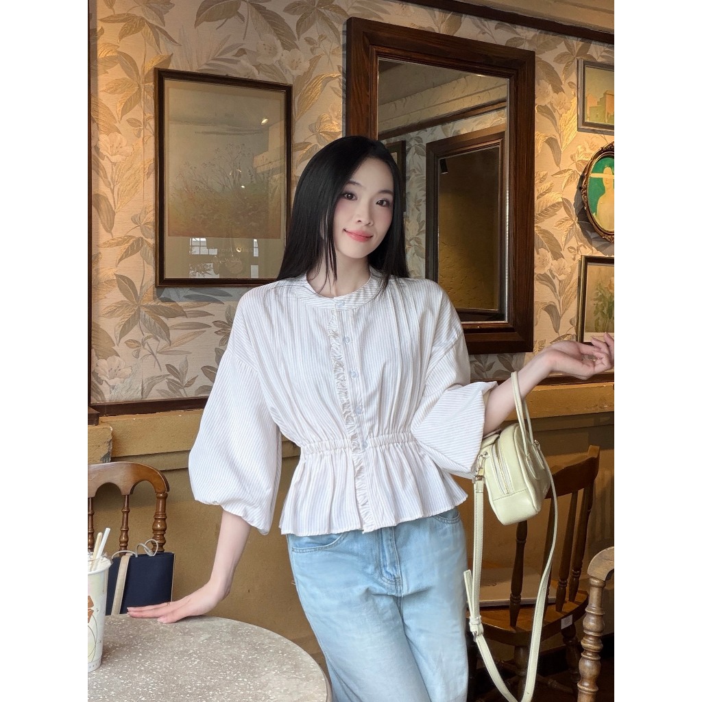 Áo kiểu hottrend nữ cổ trụ nhún eo trẻ trung LAMO - B1503 | BigBuy360 - bigbuy360.vn