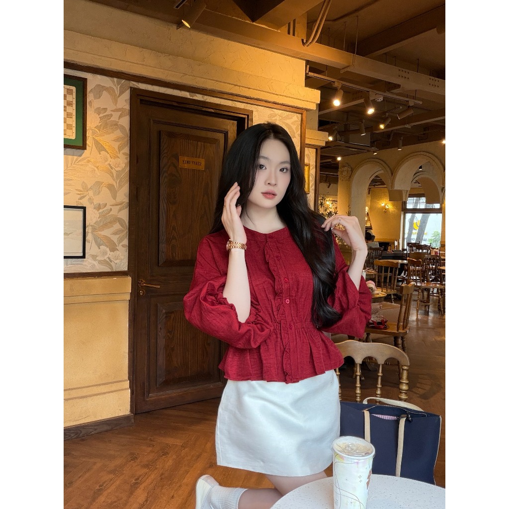 Áo kiểu hottrend nữ cổ trụ nhún eo trẻ trung LAMO - B1504 | BigBuy360 - bigbuy360.vn