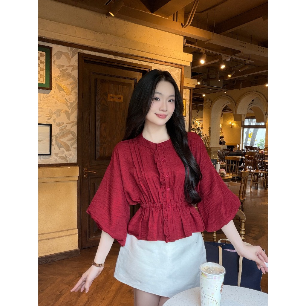 Áo kiểu hottrend nữ cổ trụ nhún eo trẻ trung LAMO - B1504